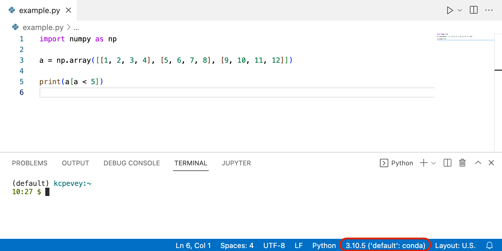 VS Code select conda env